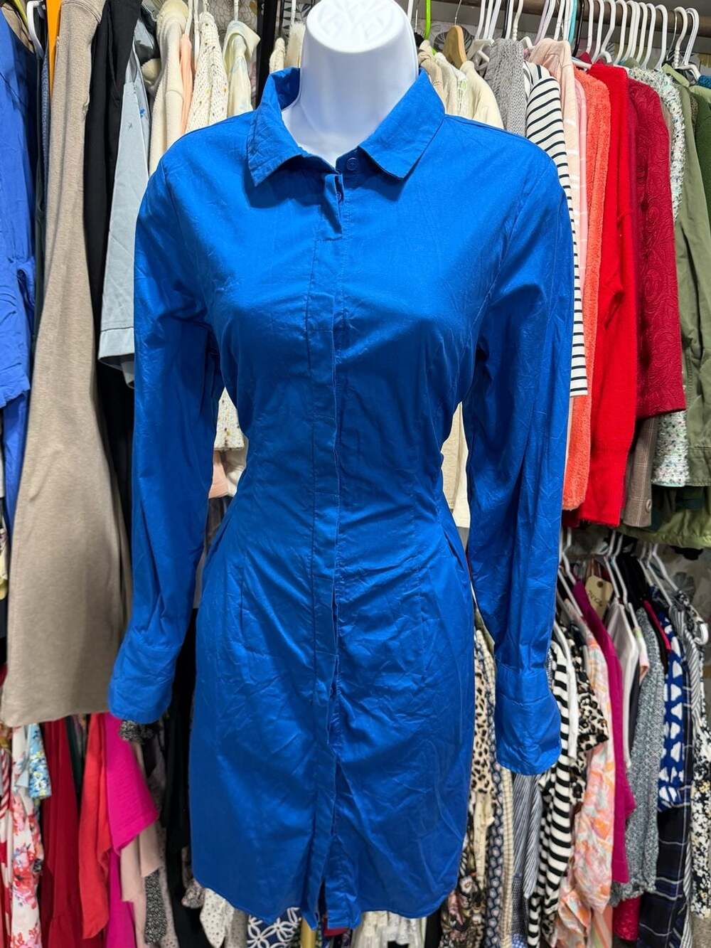 Halogen Paxton Poplin Mini Dress Small Cobalt Blue Shirt Dress